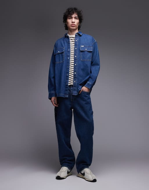 Wrangler two pocket denim overshirt in midwash blue, 2 of 5