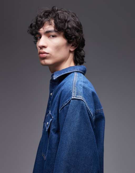 Wrangler two pocket denim overshirt in midwash blue, 4 of 5