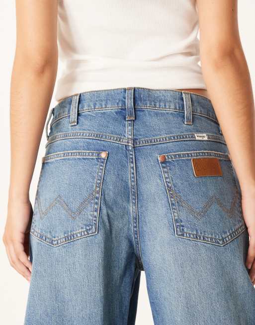 Wrangler - Vasket mellemblå jeans med lav talje i poset pasform, 4 af 5