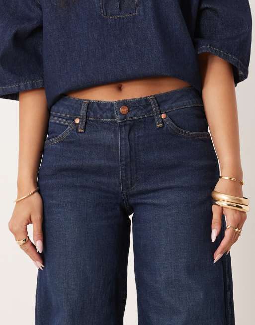 Wrangler - Vasket mørkeblå jeans med vide ben, 4 af 5