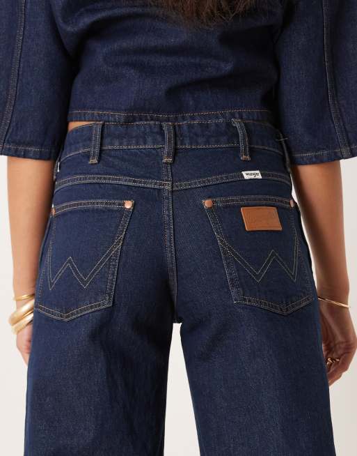 Wrangler - Vasket mørkeblå jeans med vide ben, 5 af 5