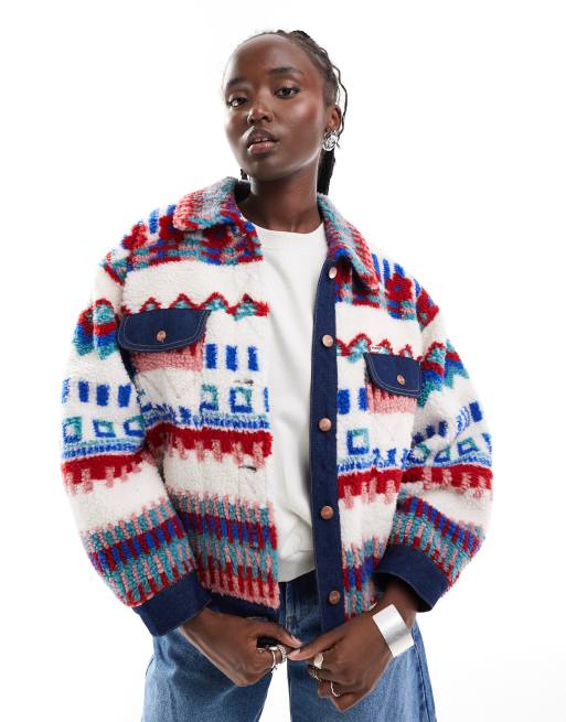 Wrangler - Veste camionneur en imitation peau de mouton à motif - Multicolore