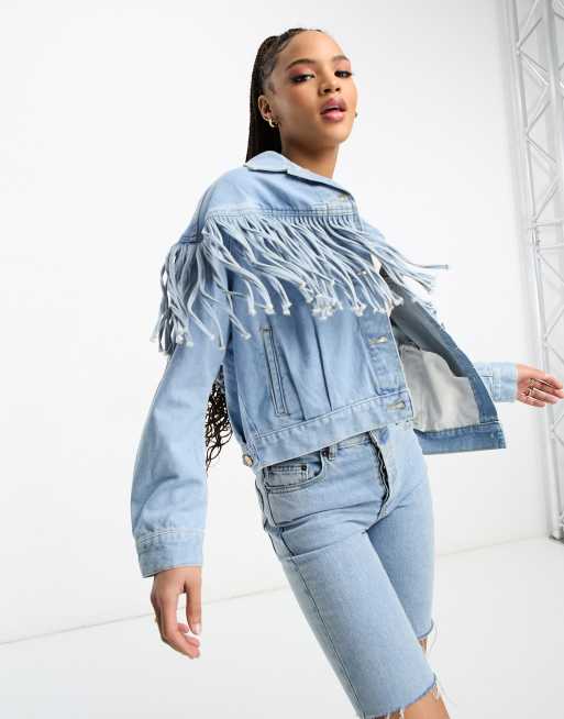 Wrangler Veste en jean longues franges Bleu clair