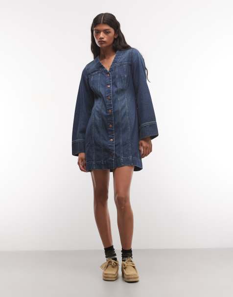 Wrangler vestido mod vaquero de manga larga en azul - view 1