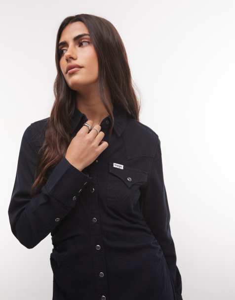 Wrangler vestido vaquero largo negro con cintura ajustada - view 1