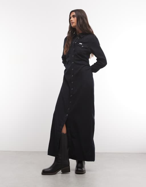 Wrangler vestido vaquero largo negro con cintura ajustada, 2 de 4