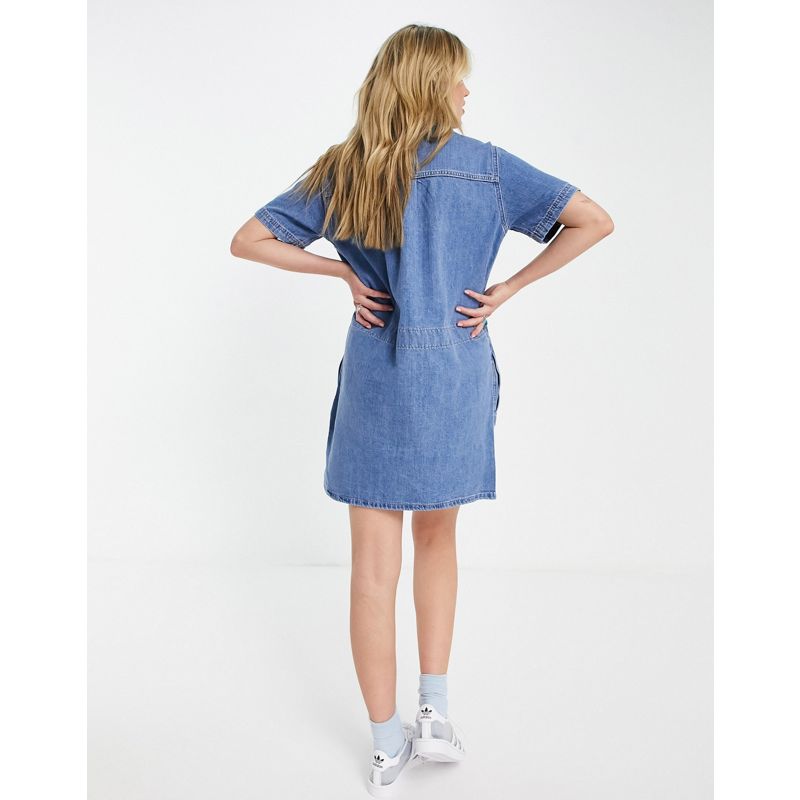 Donna 5QQYF Wrangler - Vestito camicia a maniche corte in denim blu