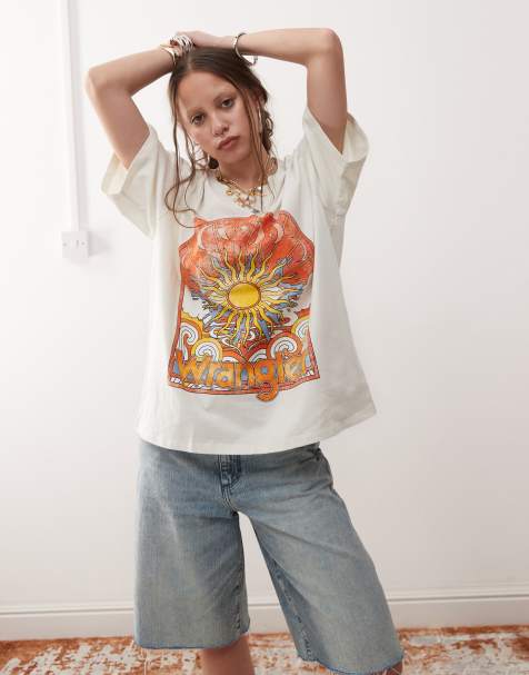 Wrangler – Vintagevit girlfriend-t-shirt med tryck - view 1