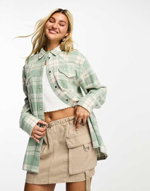 Wrangler – Weiche, karierte Hemdjacke in Minzgrün und Weiß