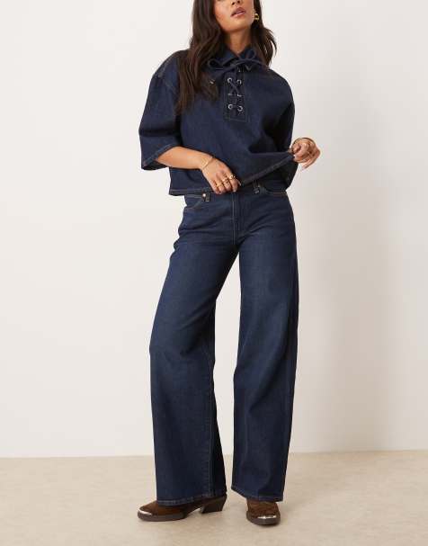 Wrangler – Weite Jeans in verwaschenem Navy - view 1