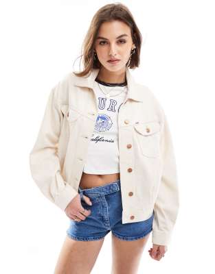 Wrangler western back logo embroidery denim jacket in white | ASOS