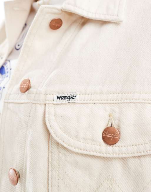 Wrangler western back logo embroidery denim jacket in white | ASOS