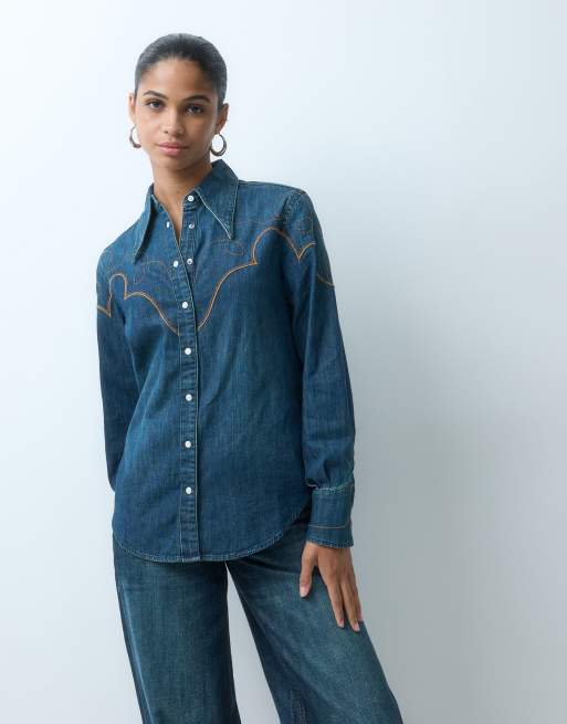Wrangler western denim overhemd in donkerblauw, 3 van 4