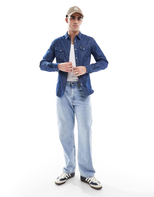 Wrangler - Western denim overhemd in donkerblauwe wassing, 4 van 4