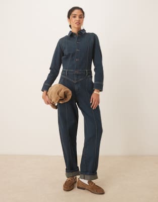 Wrangler - Western-Jumpsuit in dunkelblauer Waschung mit Barrel-Beinschnitt-Marineblau