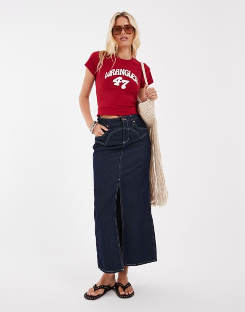 Wrangler western midi skirt in denim dark blue - view 1