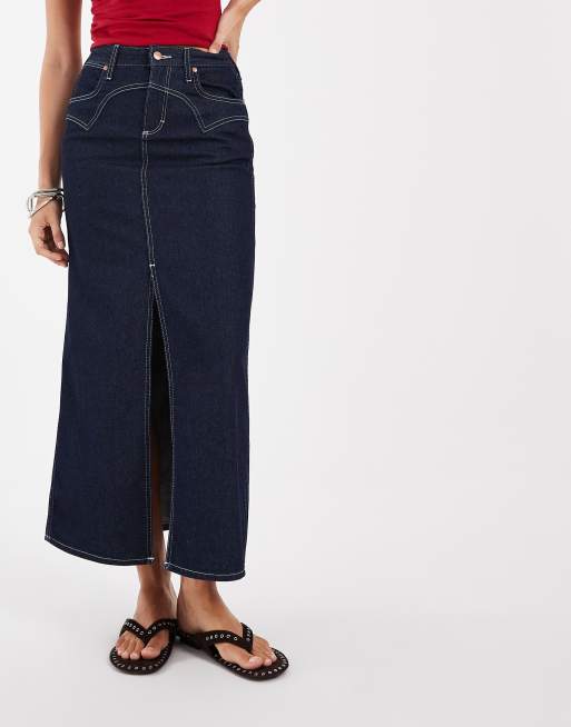 Wrangler western midi skirt in denim dark blue, 2 of 5