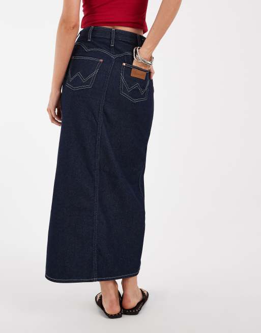 Wrangler western midi skirt in denim dark blue, 4 of 5