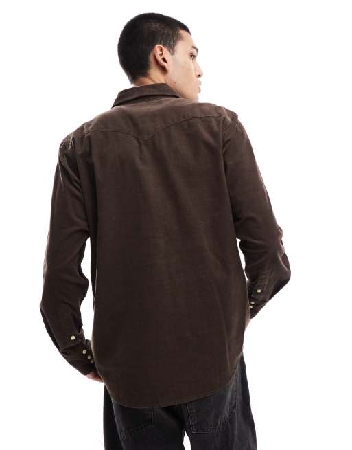 Wrangler - Western overhemd van corduroy met 2 zakken in bruin, 4 van 4