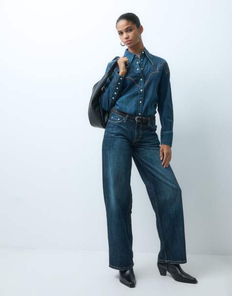 Wrangler western yoke shirt in denim dark blue - view 1