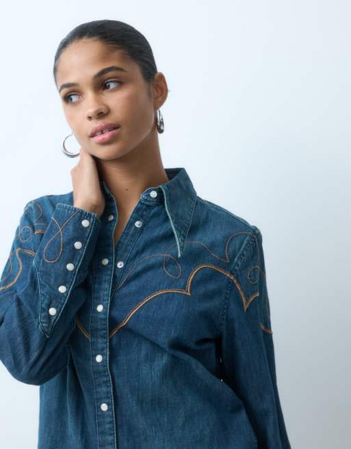 Wrangler western yoke shirt in denim dark blue, 2 of 4