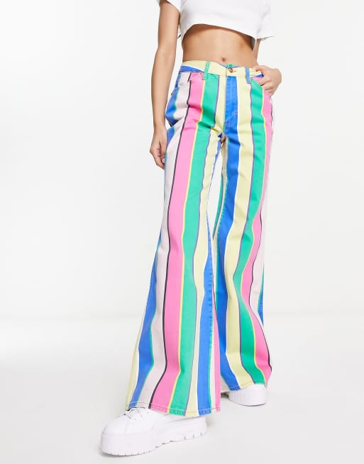 Wrangler wide flared leg striped jeans in multi