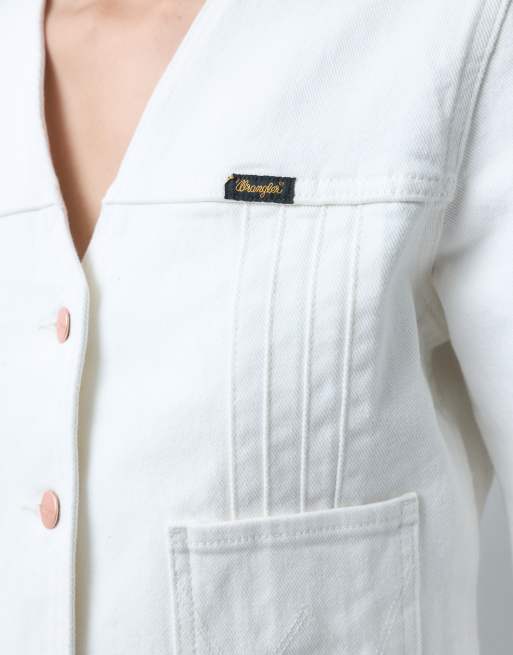 Wrangler X Lainey Wilson camicia di jeans plissettata bianca, 5 di 5