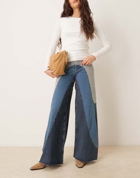 Wrangler x Lainey Wilson contrast panel wide leg jeans in blue