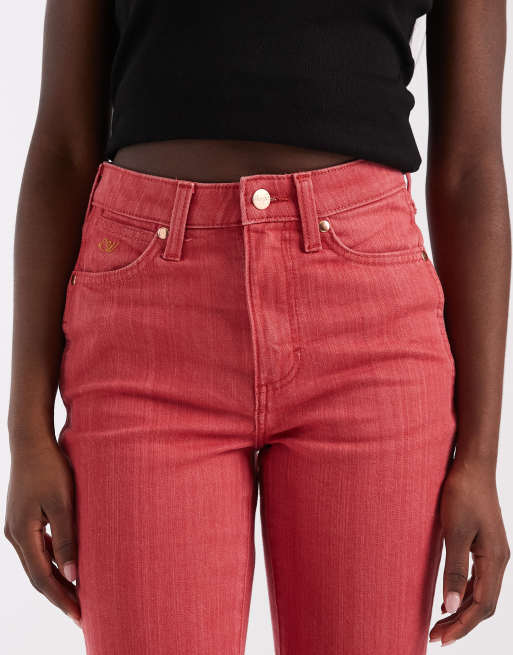 Wrangler x Lainey Wilson - Flared jeans in rood met wassing, 5 van 5