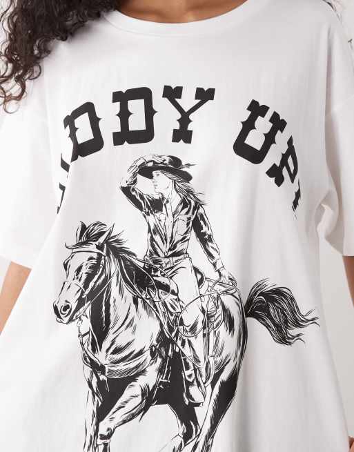 Wrangler x Lainey Wilson - Giddy Up - Oversized T-shirt met westernprint in wit, 4 van 4