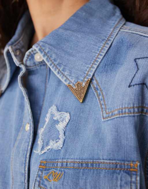 Wrangler x Lainey Wilson – Jeanshemd in Blau mit Sternmuster, 3 von 4