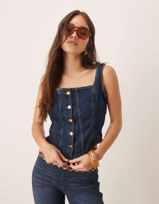 Wrangler x Lainey Wilson - Korsett-Top aus Denim in Dunkelblau, Kombiteil