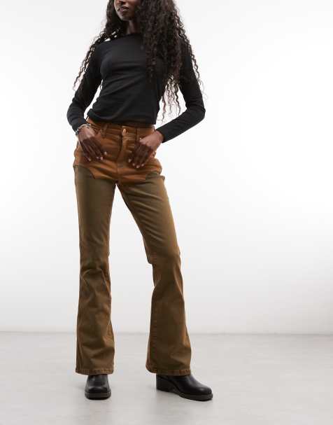 Wrangler X Lainey Wilson spruckna utsvängda jeans i brunt denim - view 1