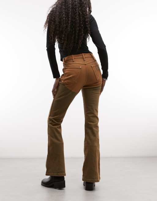 Wrangler X Lainey Wilson spruckna utsvängda jeans i brunt denim, 3 av 5