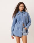 [Wrangler] Wrangler x Lainey Wilson star denim shirt in blue XS TRUE BLUE