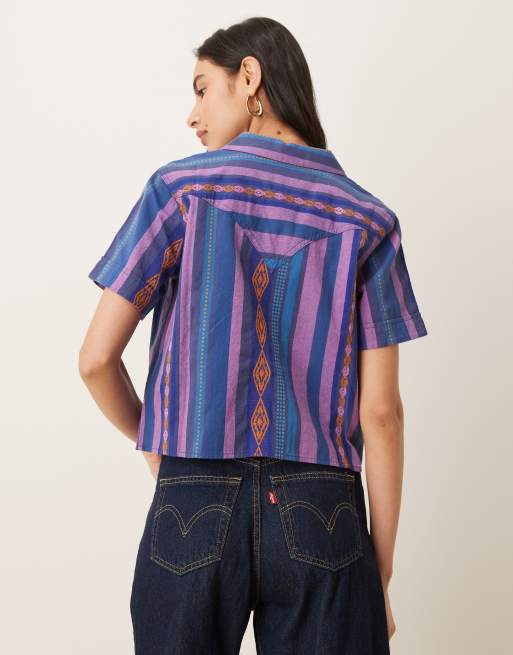 Wrangler x Lainey Wilson striped jacquard shirt in blue, 4 of 4