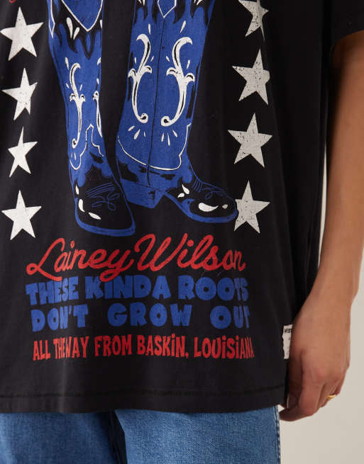 Wrangler x Lainey Wilson – Svart t-shirt i oversize med cowboytryck framtill, 4 av 4