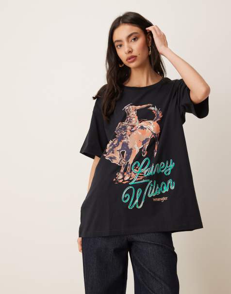 Wrangler x Lainey Wilson - T-shirt oversize style cowboy - Noir - view 1