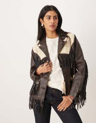 Wrangler x Lainey Wilson - Veste en similicuir à franges - Marron-Brown