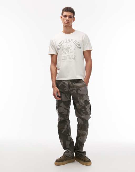 Wrangler x Stranger Things hawkins high front print t-shirt in white, 2 of 5