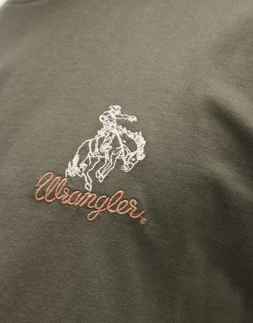 Wrangler – Zielony T-shirt z haftowanym wzorem, 5 z 5