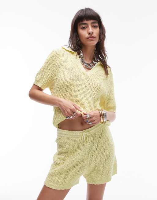 WS ONLY - Topshop stitchy polo in lime - part of a set