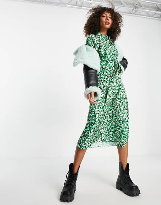 Topshop green leopard print on sale dress