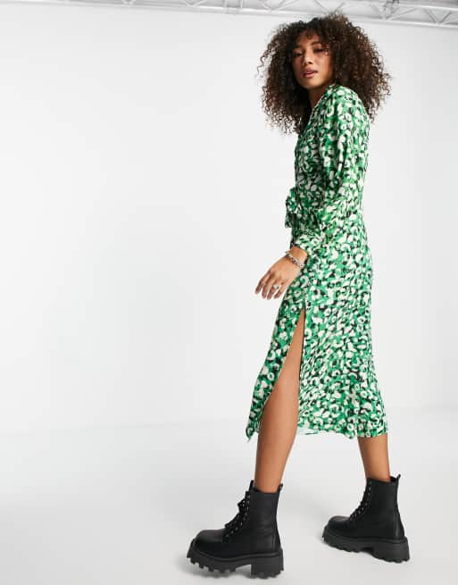 WS Topshop green animal midi shirt dress MGREEN