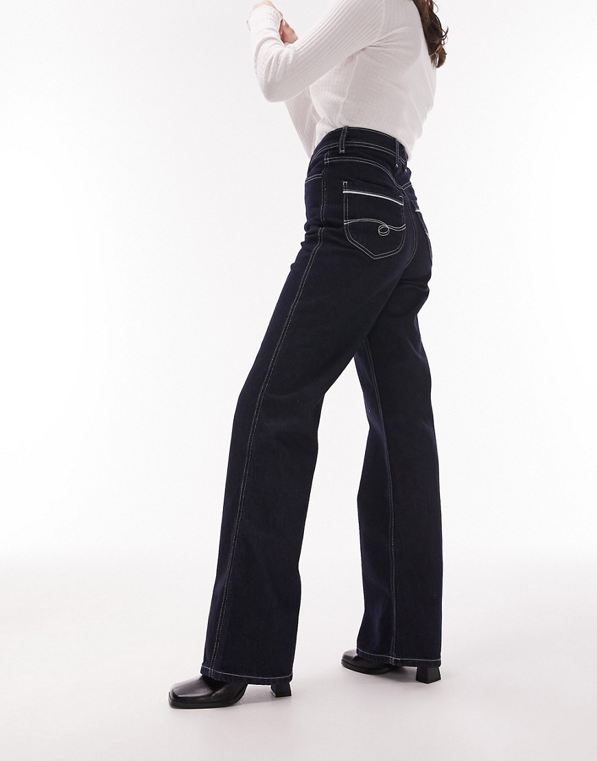 WS Topshop retro straight Kort jeans in indigo-Blue