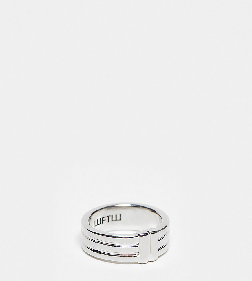 wtfw - anello a fascia color argento con linea incisa