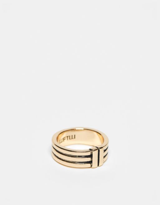 WTFW - Anello a fascia color oro con linea incisa