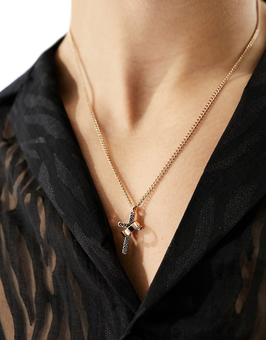 WTFW cross and ring pendant necklace in gold