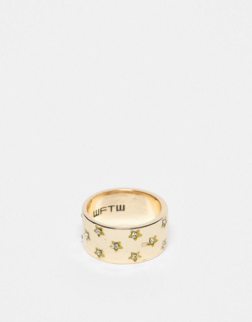 WTFW crystal star band ring in gold