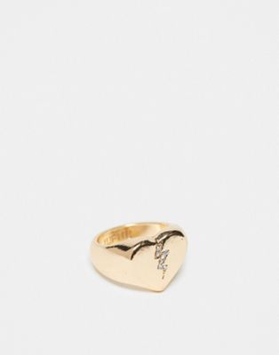 WTFW electric heartbreak signet ring in gold - ASOS Price Checker